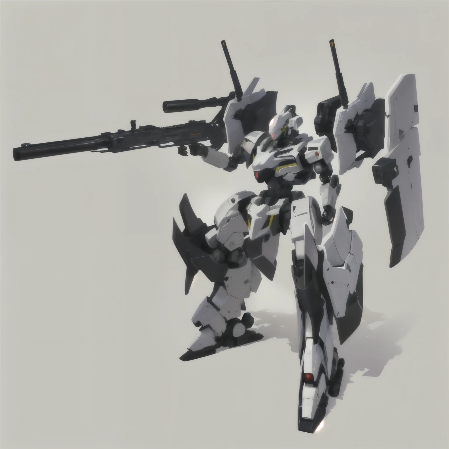 Close-up of a robot with a gun on a black background., metal gear machinery, armored core style machinerya, konami machinerya, alexandre ferra white machinerya, white machinerya, machinery concept art, # machinerya, cool machinerya style, machinerya inspired, machinery, machinerya hound, Solid concept art of Metal Gear., machinerya art