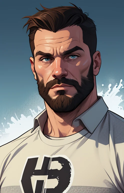 there is a man with a beard and a beardless shirt on, grosso, O cara, arte digital. @Cartoon style digital illustration GTA style, solo portrait 🎨🖌️, Corpo do pai, photorealistic de arte, commission, commission for high res, arte masculina, estilo de arte realista, detailed Admirador de arte, highly detailed exquisite Admirador de arte, Admirador de arte, musculoso, de arteCartoon style digital illustration GTA style