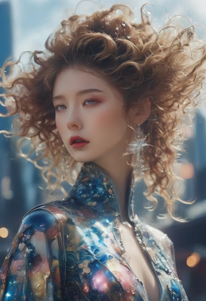 Step into a dreamscape where a high fashion model dons an avant-garde version of the Zhongshan suit by Yohji Yamamoto. This low angle view for V Magazine taken in a futuristic Shanghai skyline, demonstrates the visionary aesthetic of Pierre et Gilles