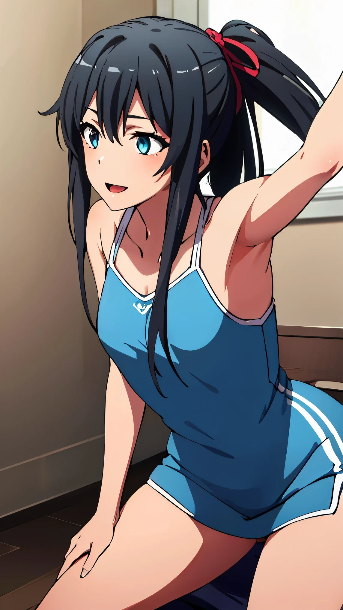 hair_ponytail ribbon,Black hair, eyes blue, long hair, smile , Yukinoshita Yukino,
BREAK (blue dress:1.2)
BREAK vaginal, upright straddle, BREAK background will depict a Fitness training room
BREAK (masterpiece:1.2), best quality, high resolution, unity 8k wallpaper, (illustration:0.8), (beautiful detailed eyes:1.6), extremely detailed face, perfect lighting, extremely detailed CG, (perfect hands, perfect anatomy),
 