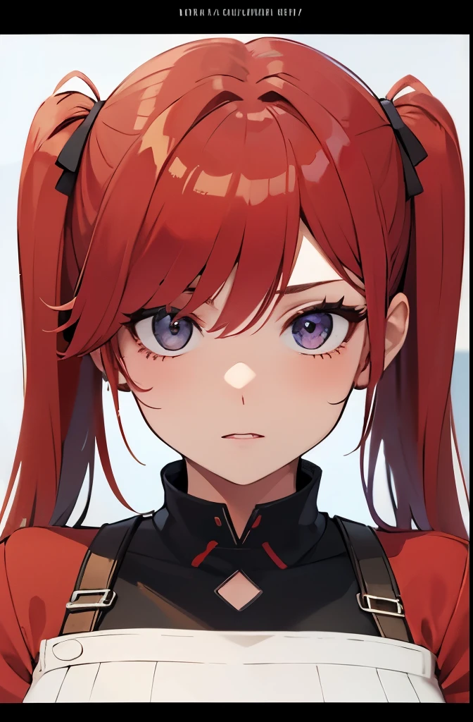 high res, highly detail, masterpiece, best quality, 35 year old girl game design, red outfit, city woman fashion, full complex unique clothes, red double twin tail left and right hair, red hair, twintail hair