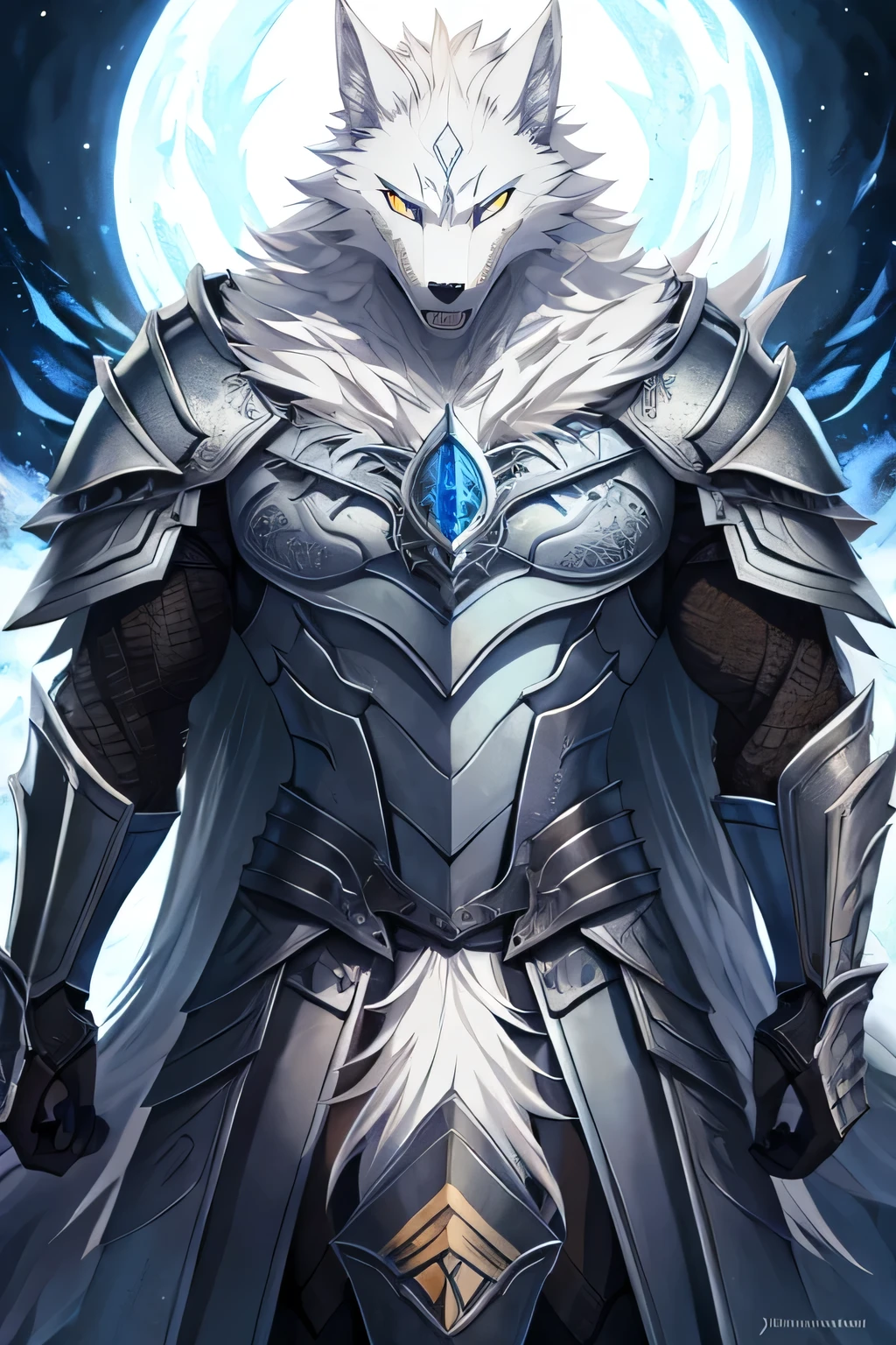 Jormungand, wolf form, white fur, mythical armor