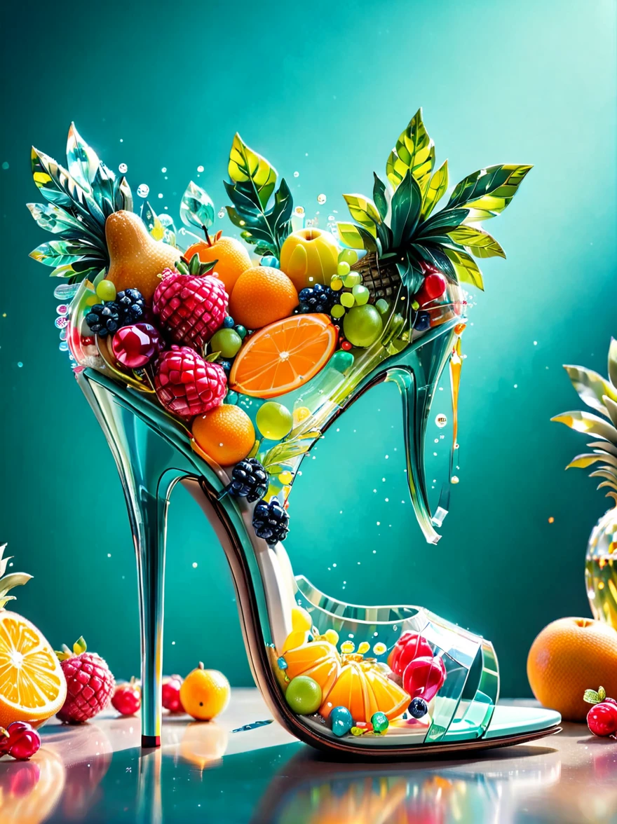 Creative and fashionable high heels,Inspired by fruit,Material: colored acrylic,realism,Super sharp photography,HD Wallpapers,Low Depth of Field Photography,Background bokeh effect