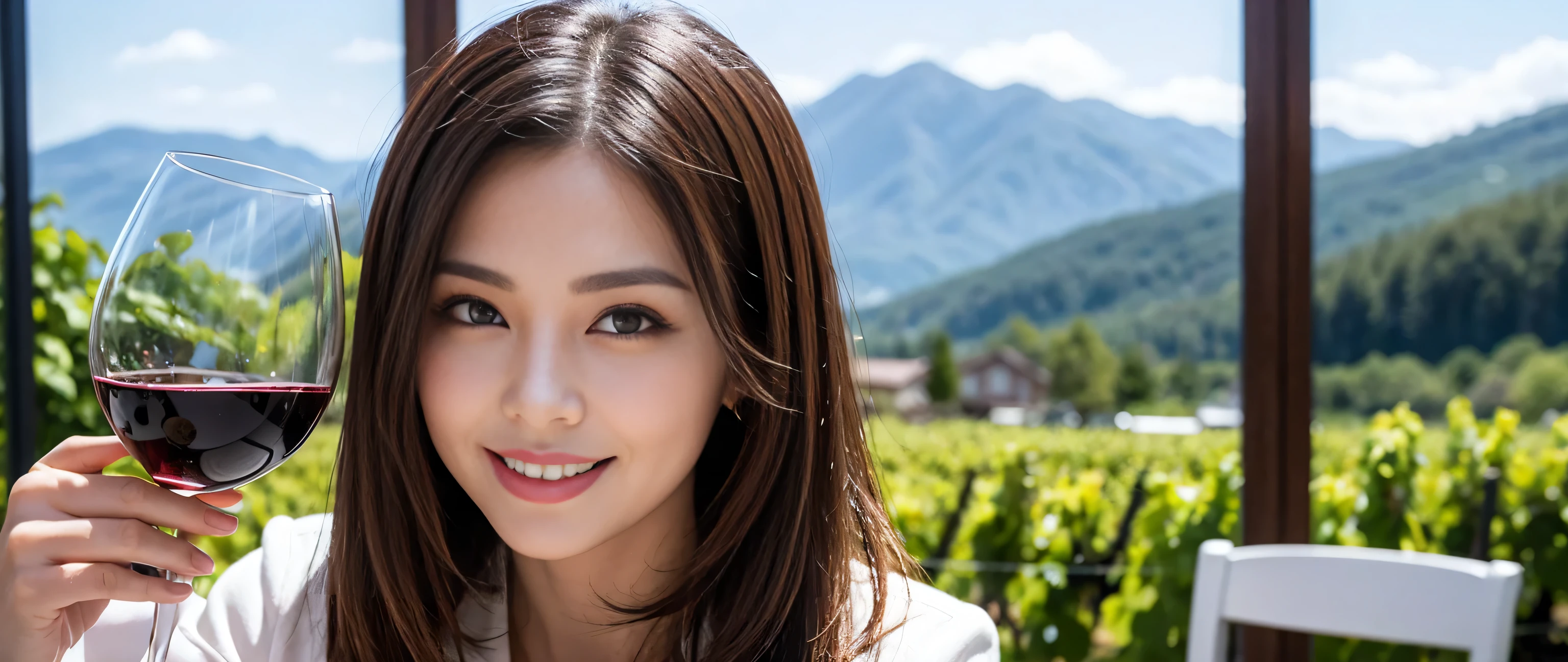 ((highest quality、8k、masterpiece:1.3))、Beautiful woman perfect body:1.4、2 women、Slim body、((Bob Hale、Straight hair:1.2))、 Ultra-high resolution, Bright image、2. The beauty of wine, Beautiful Face, blue eyes, Beautiful Eyes, The light shines on your face, Blushing your nose, short hair,Amazing view of the sunset sky and clouds、Amazing mountain views、A bright smile、A lovely woman with a smile、Bright Face、Fox face、Lady、Champagne、Wine bottle、wine glass、red wine 、Appetizers、Italian food、Two beauties、Brown Hair、Shortcuts、Long sleeve shirt、Winter Fashion、dress、Wine bottle、sparkling wine、Pretty Woman 1, (Slim face), (Brown Hair), (Shortcuts), cheeks turn a little red, (36 years old), 39 years old, Attractive beauty、restaurant, Nova Frog Style, actress, model, Upper Body, White wine, slim, wine glass, A wine glass placed in the middle, smile, (smile: 1.15), Beautiful Eyes, Strong light and shadow,Moist Body:1.5、Delicate eyes、Brown Hair、The hair is very shiny、