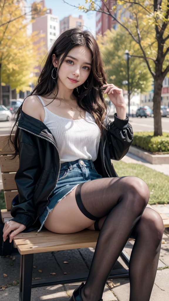 8K, highest quality, (beauty of pubic hair)、High resolution, realistic, real person、downtown at night、I got drunk and fell asleep on the bench..、drunk, Her legs are wide open.、Underwear is visible.、denim mini skirt、beautiful feet、high heels、grasp the sake bottle