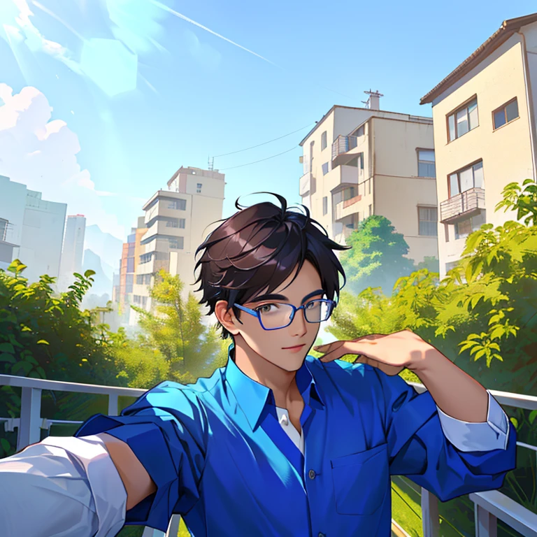 Wearing a blue shirt、Arav man wearing glasses taking a selfie, ZHANG Jin, Immanuel&#39;s Rain, Leng Jun, Earth as background, Zongfengding, Hu Zhiqiang, Zhang&#39;s grandmother, Allen Lee, steve zheng, 8k selfie photo, at Hong Kong, Liu Zhanhao, Avatar pictures, qichao wang, Jiang Daoge