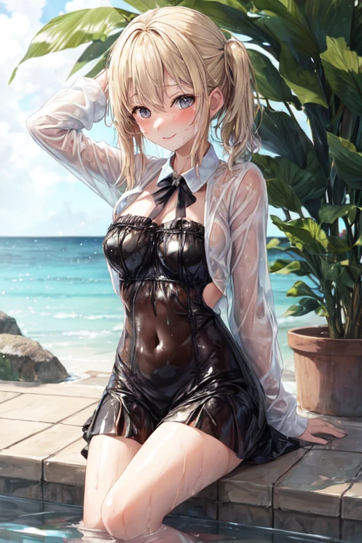 Cute girl with wet chlothes