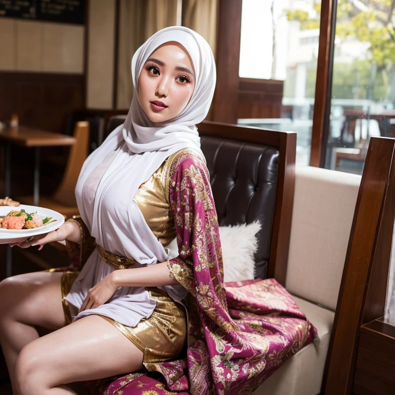 27 Years Old, Beautiful Hijab Indonesian Mature woman, Droopiest Lowest Longest Gigantic Mature : 99.9, Tight Gamis, , lewd body, at restaurant, Nikon D7000, K HDR Photo.