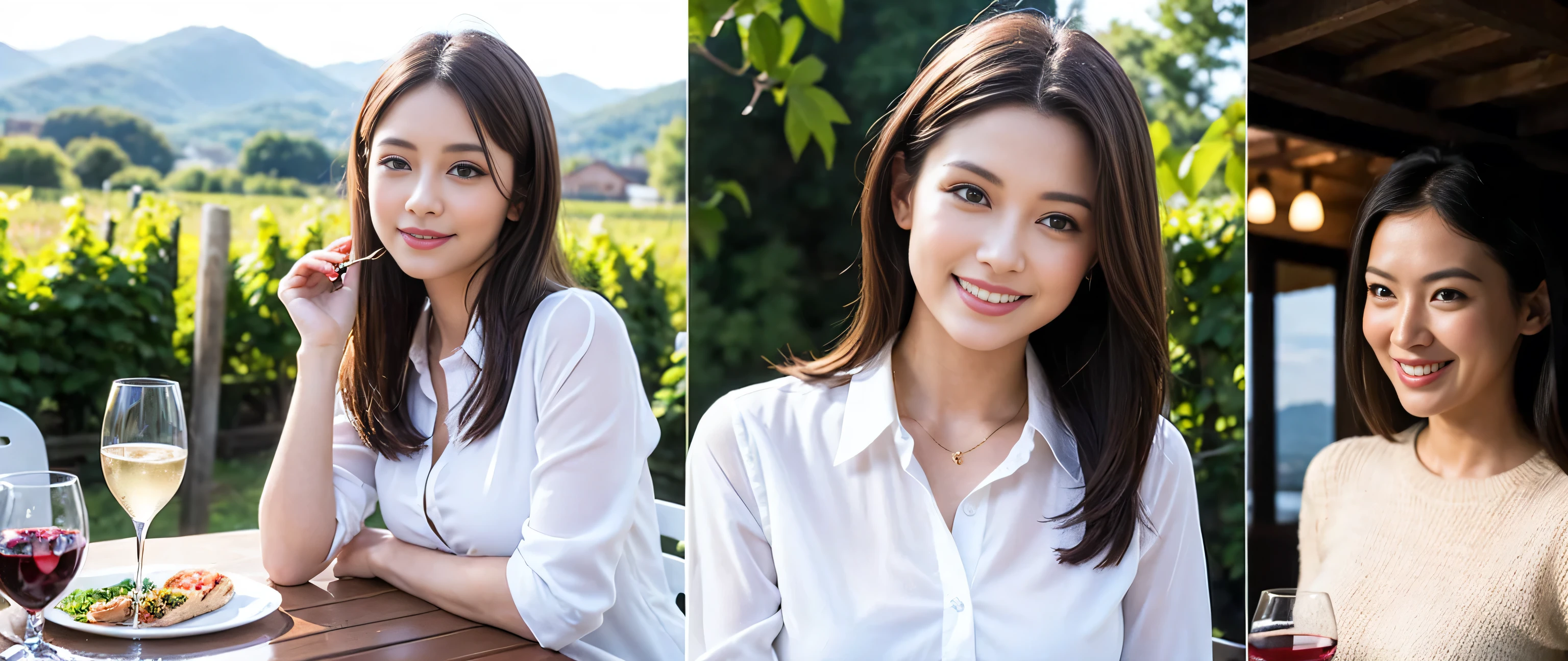 ((highest quality、8k、masterpiece:1.3))、Beautiful woman perfect body:1.4、2 women、Slim body、((Bob Hale、Straight hair:1.2))、 Ultra-high resolution, Bright image、2. The beauty of wine, Beautiful Face, blue eyes, Beautiful Eyes, The light shines on your face, Blushing your nose, short hair,Amazing view of the sunset sky and clouds、Amazing mountain views、A bright smile、A lovely woman with a smile、Bright Face、Fox face、Lady、Champagne、Wine bottle、wine glass、red wine 、Appetizers、Italian food、Two beauties、Brown Hair、Shortcuts、Long sleeve shirt、Winter Fashion、dress、Wine bottle、sparkling wine、Pretty Woman 1, (Slim face), (Brown Hair), (Shortcuts), cheeks turn a little red, (42 years old), 39 years old, Attractive beauty、restaurant, Nova Frog Style, actress, model, Upper Body, White wine, slim, wine glass, A wine glass placed in the middle, smile, (smile: 1.15), Beautiful Eyes, Strong light and shadow,Moist Body:1.5、Delicate eyes、Brown Hair、The hair is very shiny、