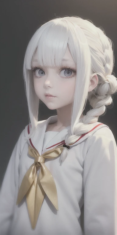 best quality, masterpiece,white hair, Golden Eyes,White clothes, look up, Upper Body,Hair,White skin,Side Braid，Sailor Suit