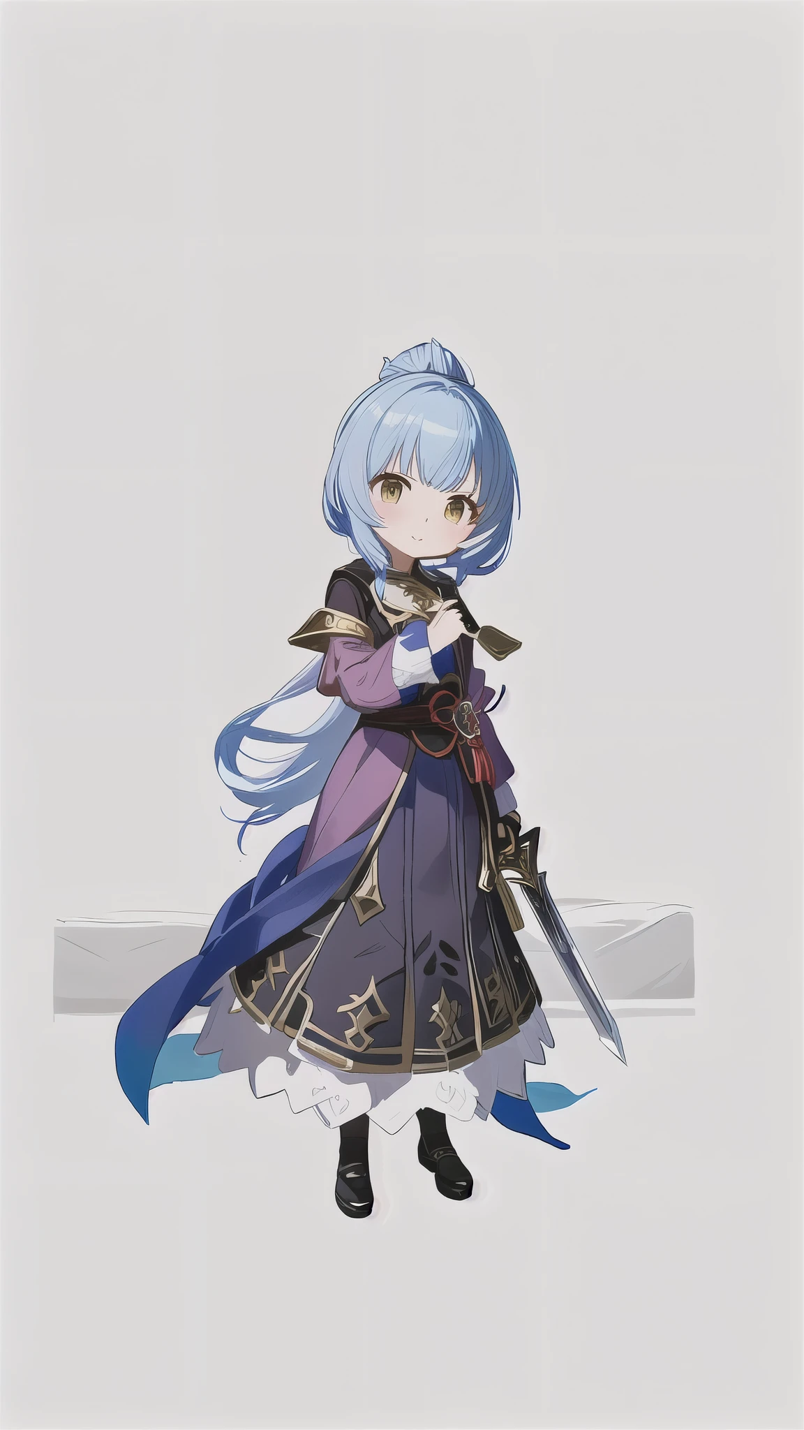 anime girl in a long dress with a sword and a sword, granblue fantasy, lalafell, ayaka genshin impact, official character art, pretty female cleric, crisp clear rpg portrait, shadowverse style, detailed character, genshin, cushart krenz key art feminine, portrait of a female mage, dressed with long fluent clothes、((Extreme close up,face focus,on the bed))