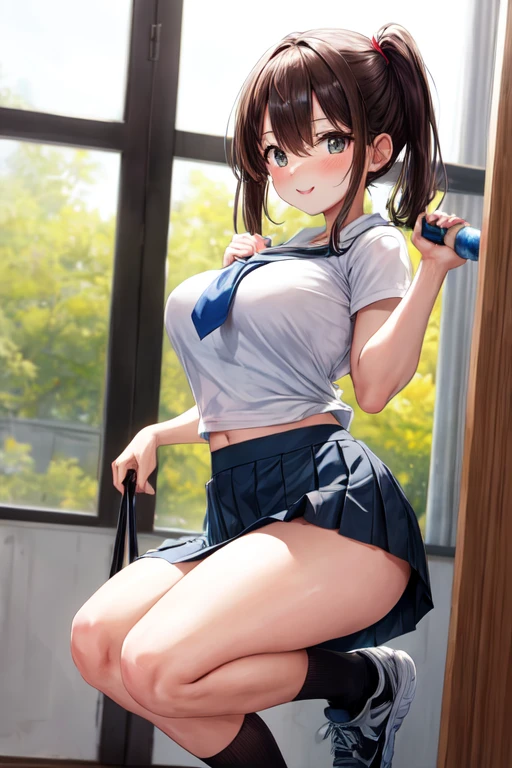 Cute girl lifting her skirt