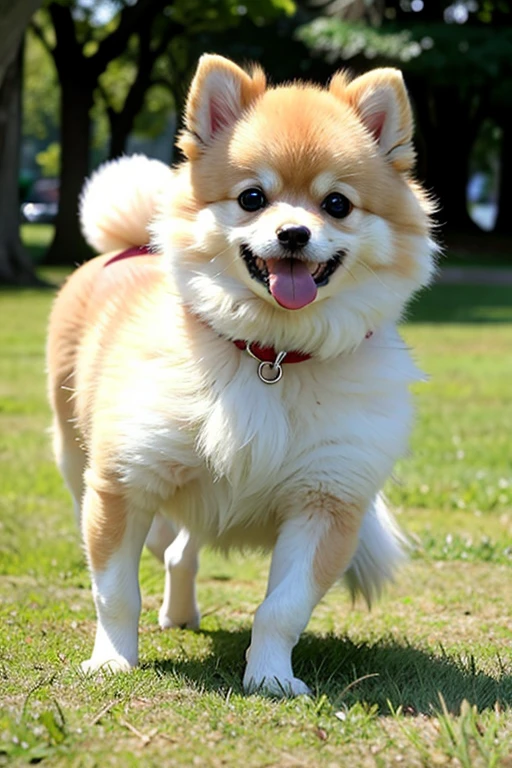Pomeranian, baby puppy, 3 animals, lawn park, running around,cute,Wearing a bandage,Mummy,mummy