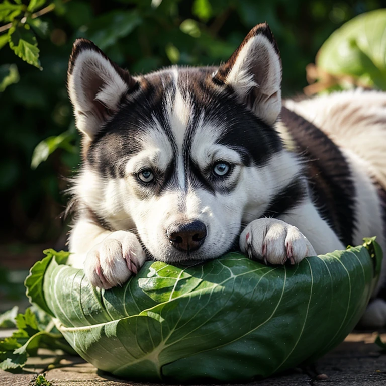 Siberian Husky in cabbage