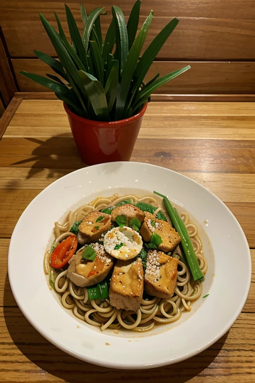 mie ayam pedas toping cabe dam sayur