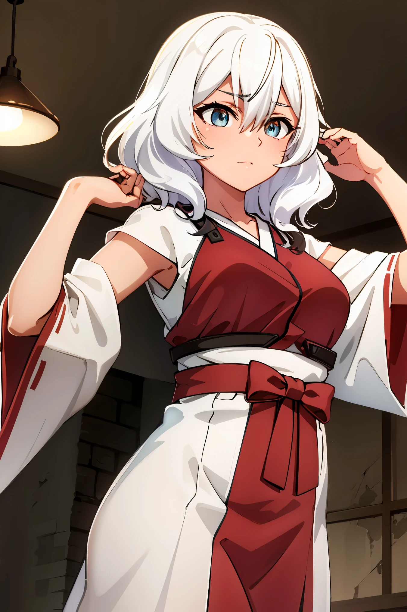 deep skin,textured skin, Altria Grem,
BREAK (white kimono,red hakama,wide sleeves:1,2)
BREAK (from below:1.2),armpits,arm up,
BREAK (masterpiece:1.2), best quality, high resolution, unity 8k wallpaper, (illustration:0.8), (beautiful detailed eyes:1.6), extremely detailed face, perfect lighting, extremely detailed CG, (perfect hands, perfect anatomy),