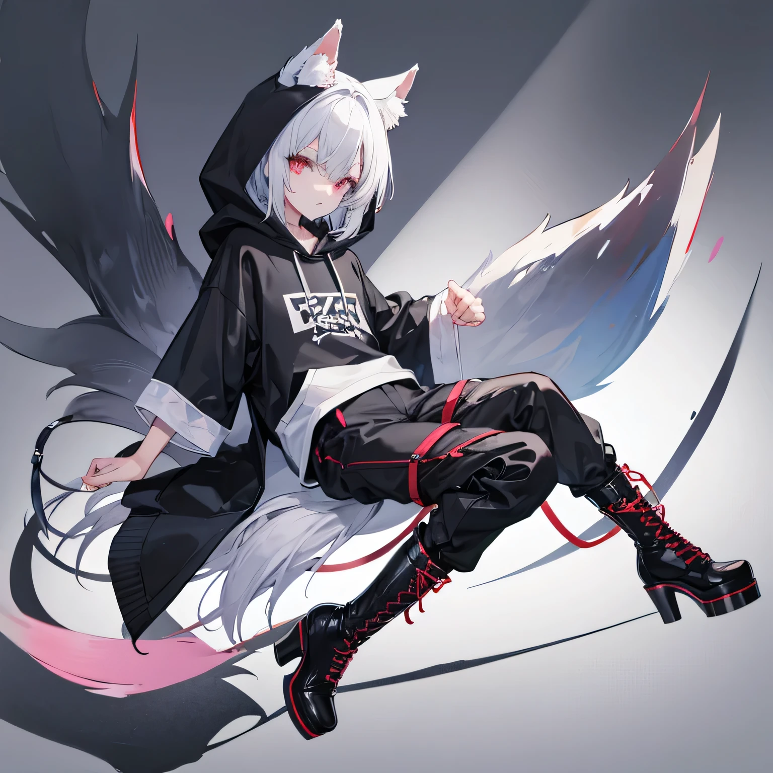 solo,whole body,Shota,Beastman,Wolf,Short sleeve hoodie,pants,
Lace-up long boots,Platform heels