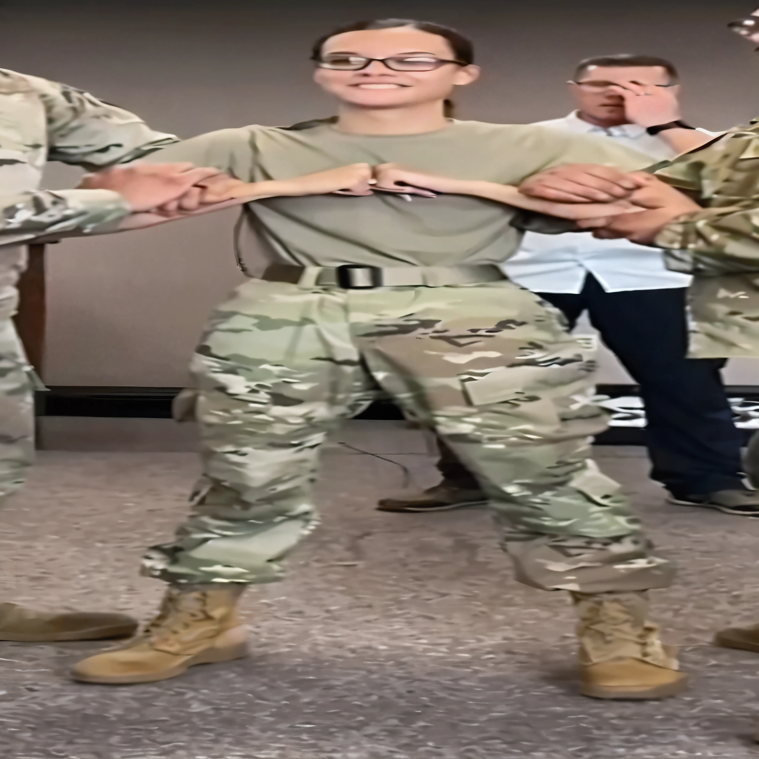 Soldiers holding hands standing in the room, Multi-Camera uniform, Multi-Camera, military uniform, Tearing down the Camouflage, Multi-Camera camo, wearing a military uniform, Wear only pants, Camouflage, Wearing military shoes, Military Pants, military armor clothes, soldier outfit, wearing military uniform, military uniform, full soldier outfit, Wearing overalls