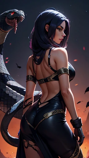 (masterpiece, top quality, best quality, official art, beautiful and aesthetic:1.2), (1girl:1.3), from behind, massive breasts showing, extreme detailed, colorful, highest detailed ((ultra-detailed)), (highly detailed CG illustration), ((an extremely delicate and beautiful)), cinematic light, Gothic western horror、Wearing a worn bloodied unique cowboy hat、Red tone、Gold accents、(hopelessness）、full body、destruction、Possession of an ancient large shotgun, riding a raptor that is half leopard gecko with feathers, large gecko eyes, raptor is colored fiery yellow to sunburnt orange with cool dark feathers, huge alien tree-sized cacti in background, beautiful woman, perfect features, carnage, Western - Horror Art of Fiction, Western fiction horror artwork, inspired by Aleksi Briclot, Crocs de carnage, Horror fantasy art, par Aleksi Briclot, Horror concept art, venin, Art fantastique et horreur, Detailed illustration of 4K horror, Demonic creature, Dark Fantasy Horror Art, worn chaps, smoking a hand-rolled cigarette