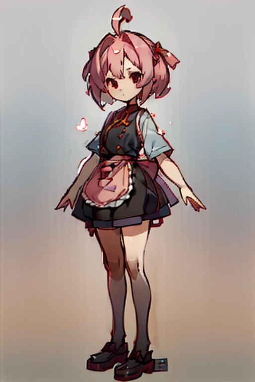 Kindergarten girl, cute, Guangdong morning tea, shrimp dumplings, shrimp, wearing apron, light pink hair, standing posture, IP, blind box, haughty expression, proportional three headed body, Q version