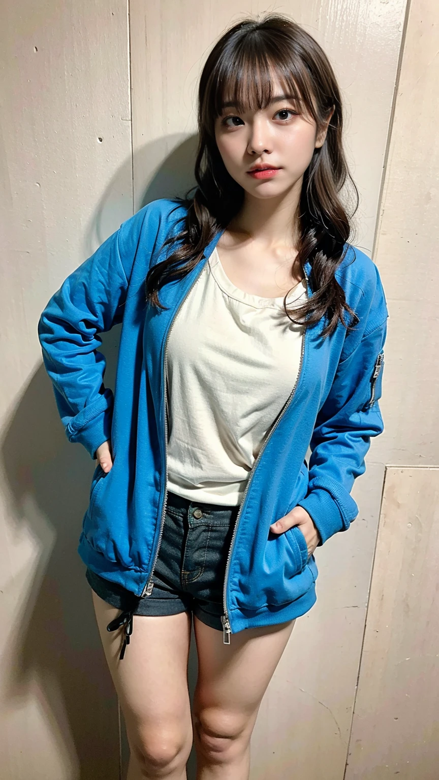 Photo quality,Masterpiece,Realistic,(15 year old cute Japanese girl:1.9),(Detailed young face,whole body:1.9),(Very embarrassed look:1.9),(Thin legs,whole body:1.9),((Wear cute clothes:1.9)),(Spread your legs to show your inner thighs),((Trendy hairstyles:1.9)),((Inner thigh visible:1.9)),((Dkroopy eyes:1.9)),((Body type of a 15 year old girl,Small Tits:1.9)),(Cute hairstyle:1.9),((Skinny Legs)),Very pale skin,Show your forehead,Detailed body,Detailed hands,No makeup