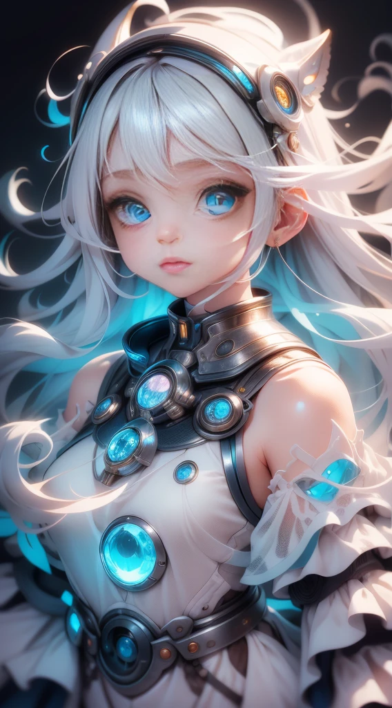 1girll, Solo, Super fine illustration, An extremely delicate and beautiful, Best quality, Silver hair, Blue eyes, Cute, Lovely, elegant, moon surface, Moonlight, Dazzling, Shining, Radiant, Sparkling, magical, Dreamy, Enchanting, Ethereal, mistic, Otherworldly, Celestial, Futuristic.
