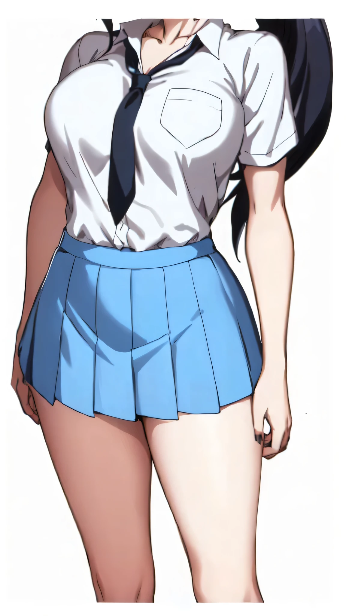 (best quality:1.5, highres, UHD, 4K, detailed lighting, ((ultra high quality)), ((ultra detail)), 1 girl solo, anime girl with ponytail and tie in a, black hair, anime moe artstyle, as an anime character, wearing , wearing a , nagatoro, an anime girl, cel shaded anime, wearing japanese , Ezra scarlet, beautiful anime high school girl, ((uniform high school)), wearing short sleeve white shirt white tie, female anime character, anime character, in an anime style, ((full body)), converse, converse high, (medium breasts), highly detailed face, cool, tomboy