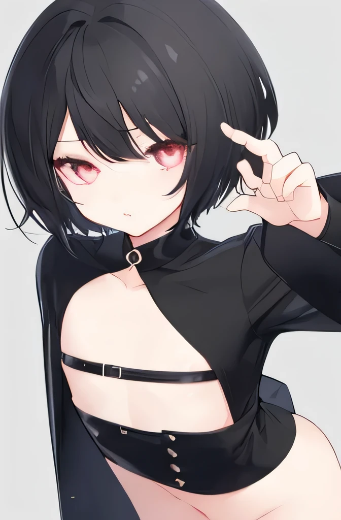 Girl。Short Hair。The eyes are head。Black Hair。Flat Chest。Poses that accentuate the chest。A little erotic