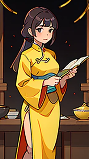 A woman in ancient Chinese clothing is standing
