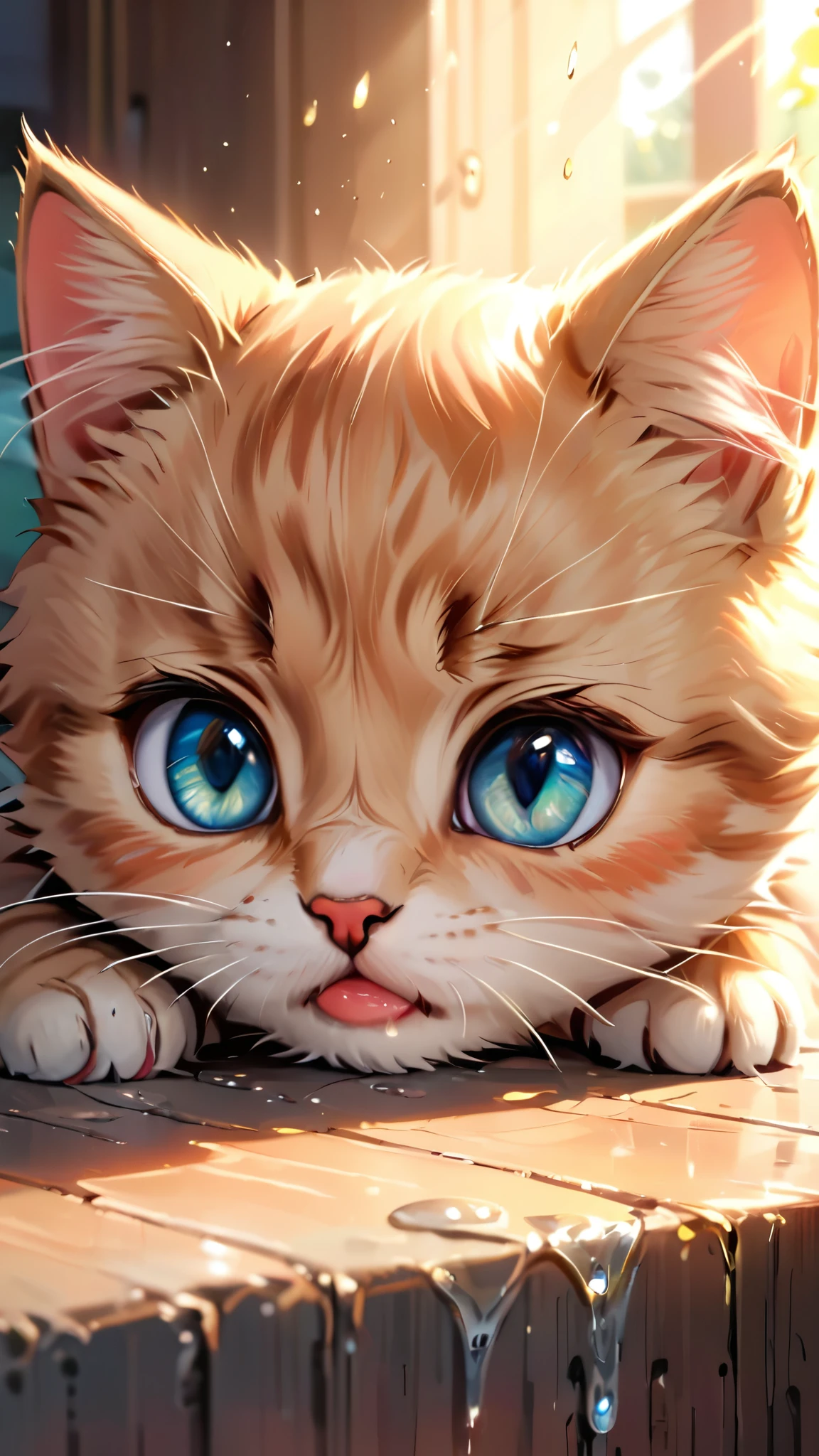 very sad kitten, cute, teary eyes, crying, (masterpiece), best quality, highres, 4k, 8k, amazing quality, amazing shading, soft lighting, intricate detail, extremely detailed, pastel colors,