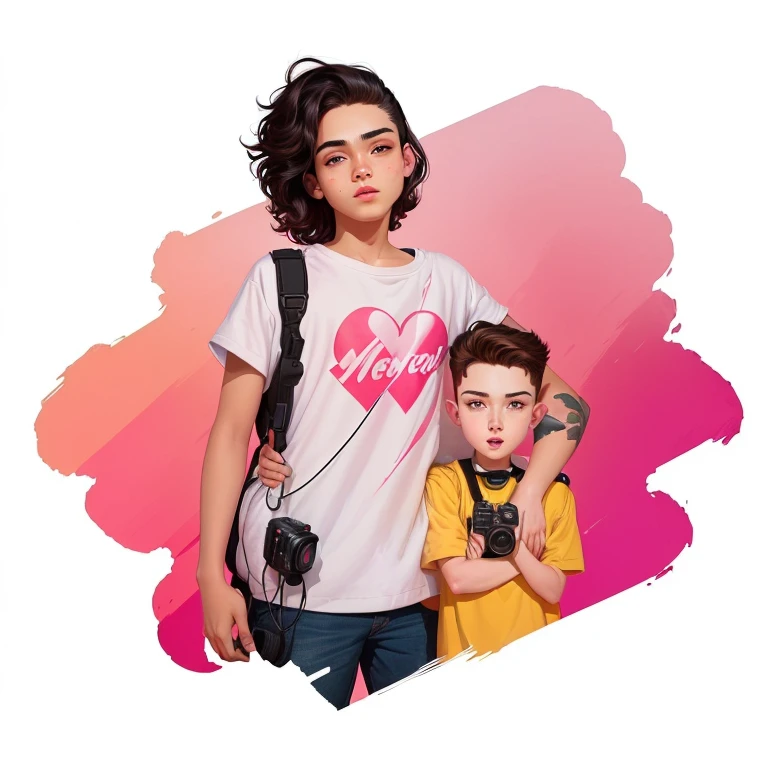 digital drawing, 4k, Comic Babes, there is a woman and a boy together with a camera, Cartoon style illustration, album art, cartoon art style, high quality portrait, generation z, cartoon art style cartoons, digital art. @mariomaniacdude, portrait of two people, boy and girl, in digital illustration style, realism artistic style, charli bowater and artgeem, cartoon digital painting