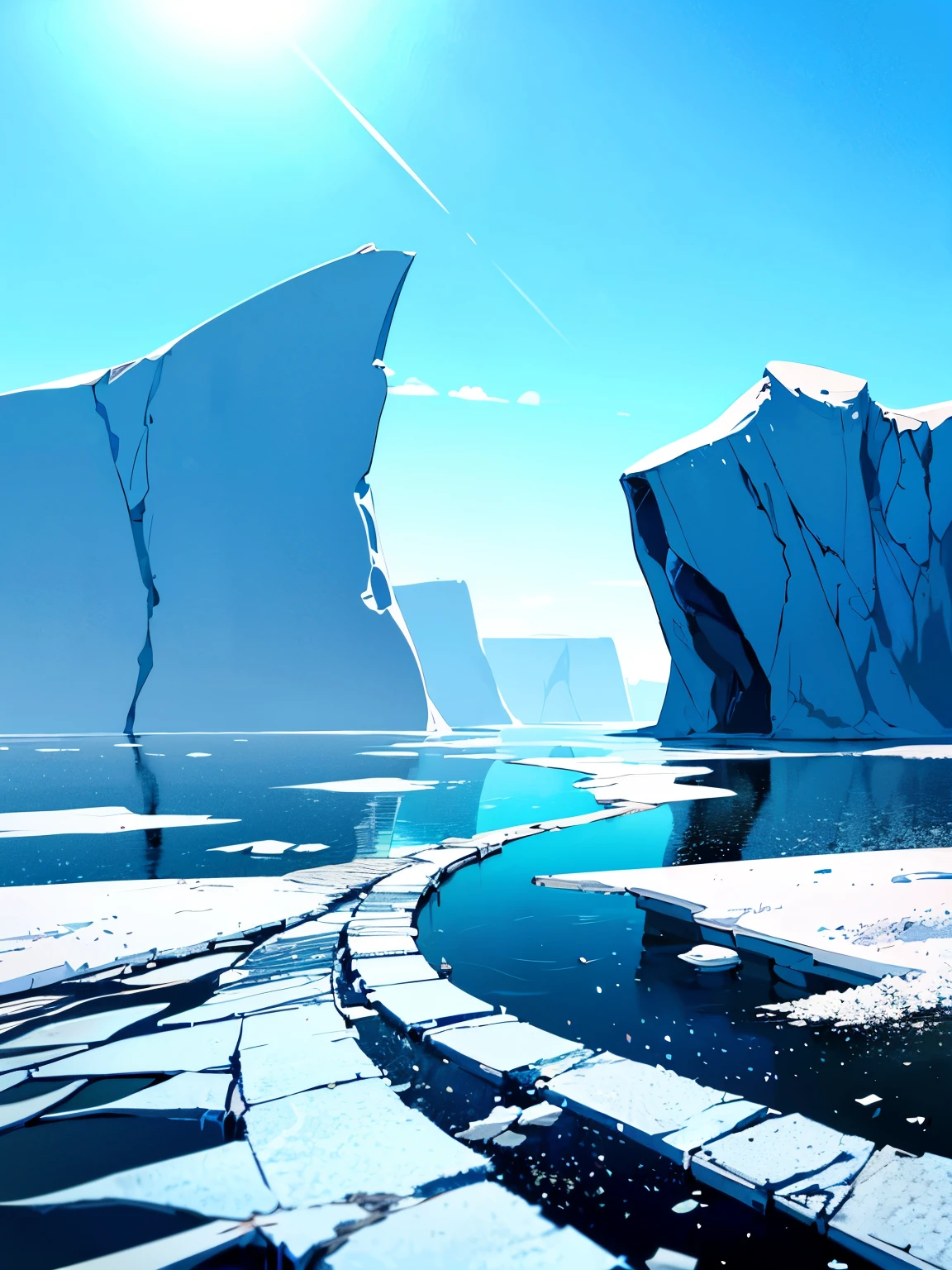 There are no people around、((Nobody is here))、((人工物がひとつもないNature))、((The Arctic land with cracks in the ice))、There is no way、No buildings、Nature、High quality、Detailed