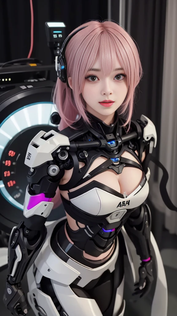 (masterpiece, best quality),  intricate details, 
1girl,      aira_shiratori_(dandadan),  pink hair, 
 reelmech, mechanical arms, wires, pistons, cyborg, prosthesis,