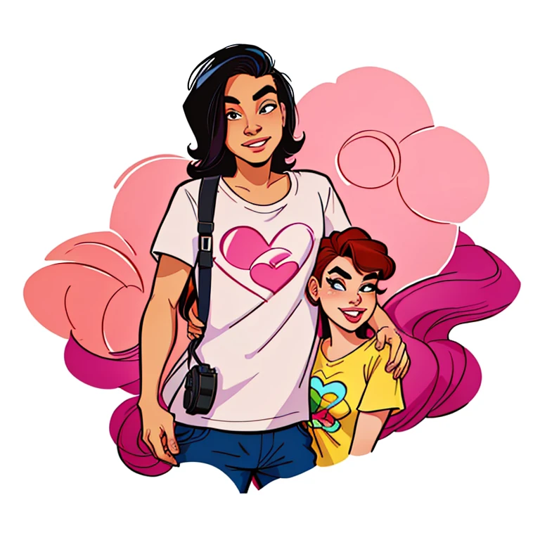 digital drawing, 4k, Comic Babes, there is a woman and a boy together with a camera, Cartoon style illustration, album art, cartoon art style, high quality portrait, generation z, cartoon art style cartoons, digital art. @mariomaniacdude, portrait of two people, boy and girl, in digital illustration style, realism artistic style, charli bowater and artgeem, cartoon digital painting