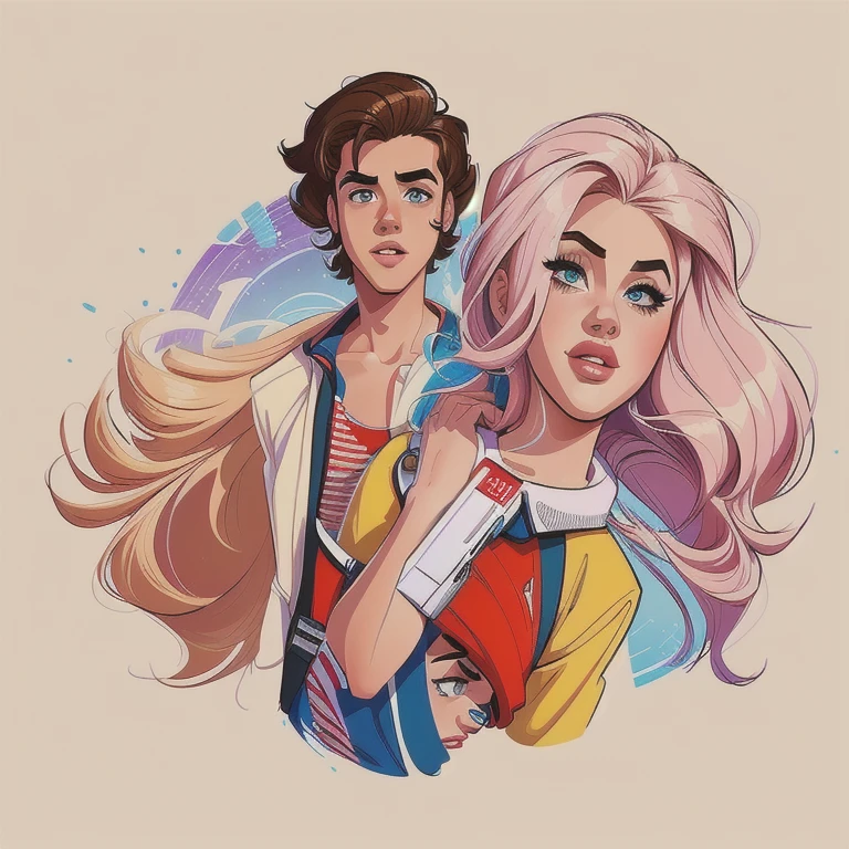 digital drawing, 4k, Comic Babes, there is a woman and a boy together with a camera, Cartoon style illustration, album art, cartoon art style, high quality portrait, generation z, cartoon art style cartoons, digital art. @mariomaniacdude, portrait of two people, boy and girl, in digital illustration style, realism artistic style, charli bowater and artgeem, cartoon digital painting