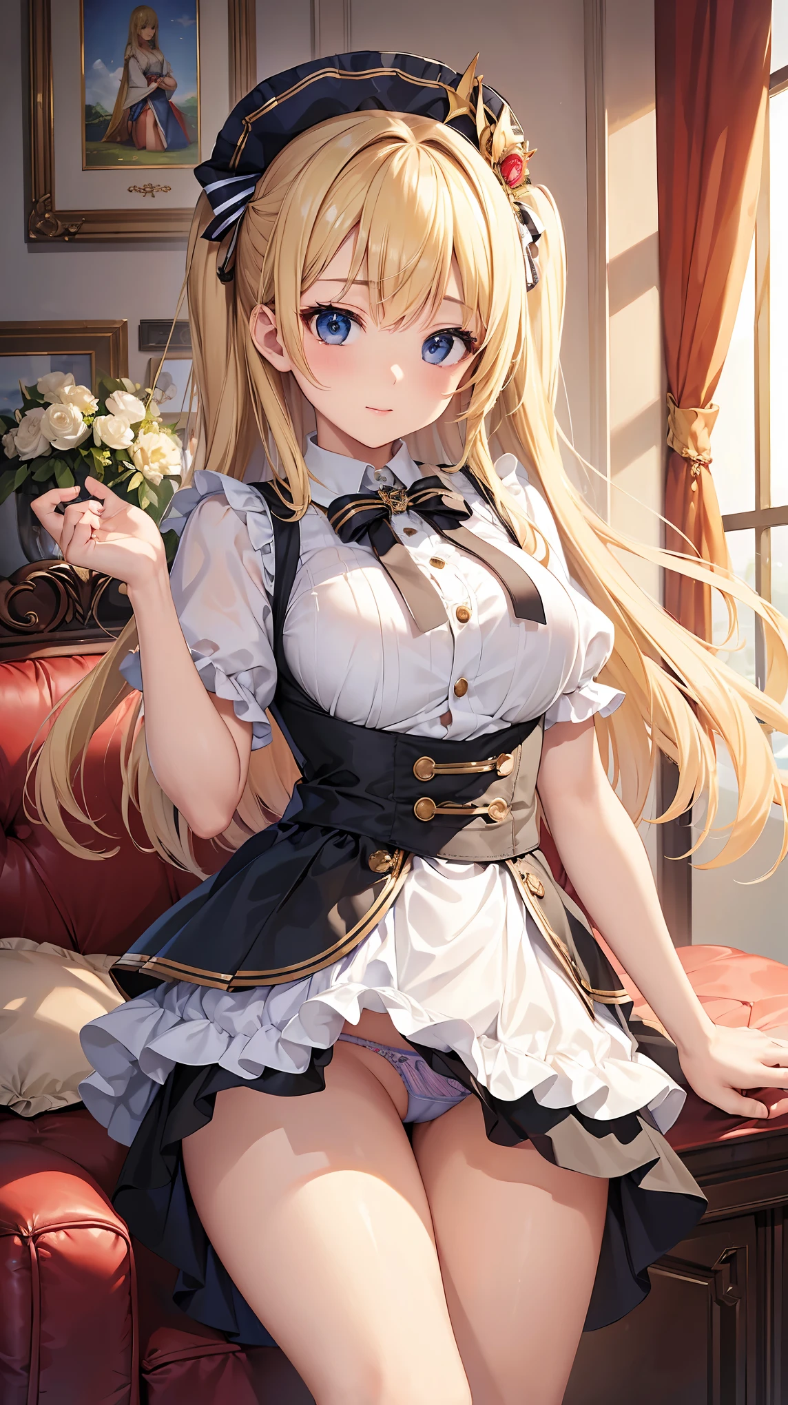 ((highest quality、High resolution、masterpiece))、Blonde、Cosplayer Beautiful Girl、skirt、((She shows her panties))、I&#39;m tempting you