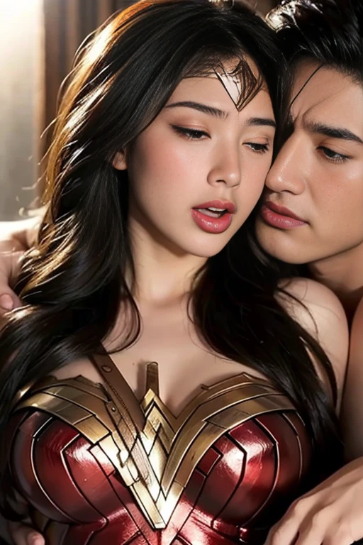 私はWonder Womanです、完璧なWonder Womanの衣装，お姫様Hugged,Hugged,Being strangled,You can hold it，Leaning on the man，Hugged，Can be lifted，Men lick my face with their tongues,The guys lick my head with their tongues,Men lick my hair with their tongues,My body is licked by men,sleeping face,Close ~ eyes,Open your mouth,Tired face,Face of Suffering,sleeping face,Being slapped in the face,Getting punched in the face,Fighting with men,Fight with the men,Surrounded by men,,caught between men,Being held back by men,Entanglement with males, Attacked by men,Brown Hair,  masterpiece、beautiful girl、fine 目、puffy eyes、highest quality, 超High resolution, (reality: 1.4), Cinema Lighting,so beautiful、Beautiful Skin、(超reality的な)、(High resolution)、(8k)、(Very detailed)、(beautiful and fine 目)、(Very detailed)、 Detailed face、Diagonal bangle hair、Brown Hair、20-year-old、Wonder Womanのコスプレ，Wonder Woman
