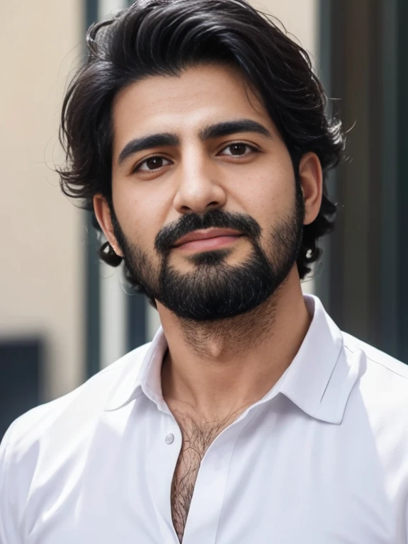 Lebanese man, ugly, short messy black hair with white strands, facial hair, lazy, 40 years old, suits, large nose