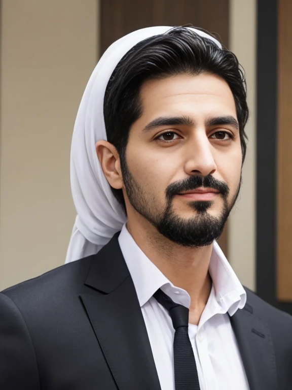 Lebanese man, ugly, short messy black hair with white strands, facial hair, lazy, 40 years old, suits, large nose