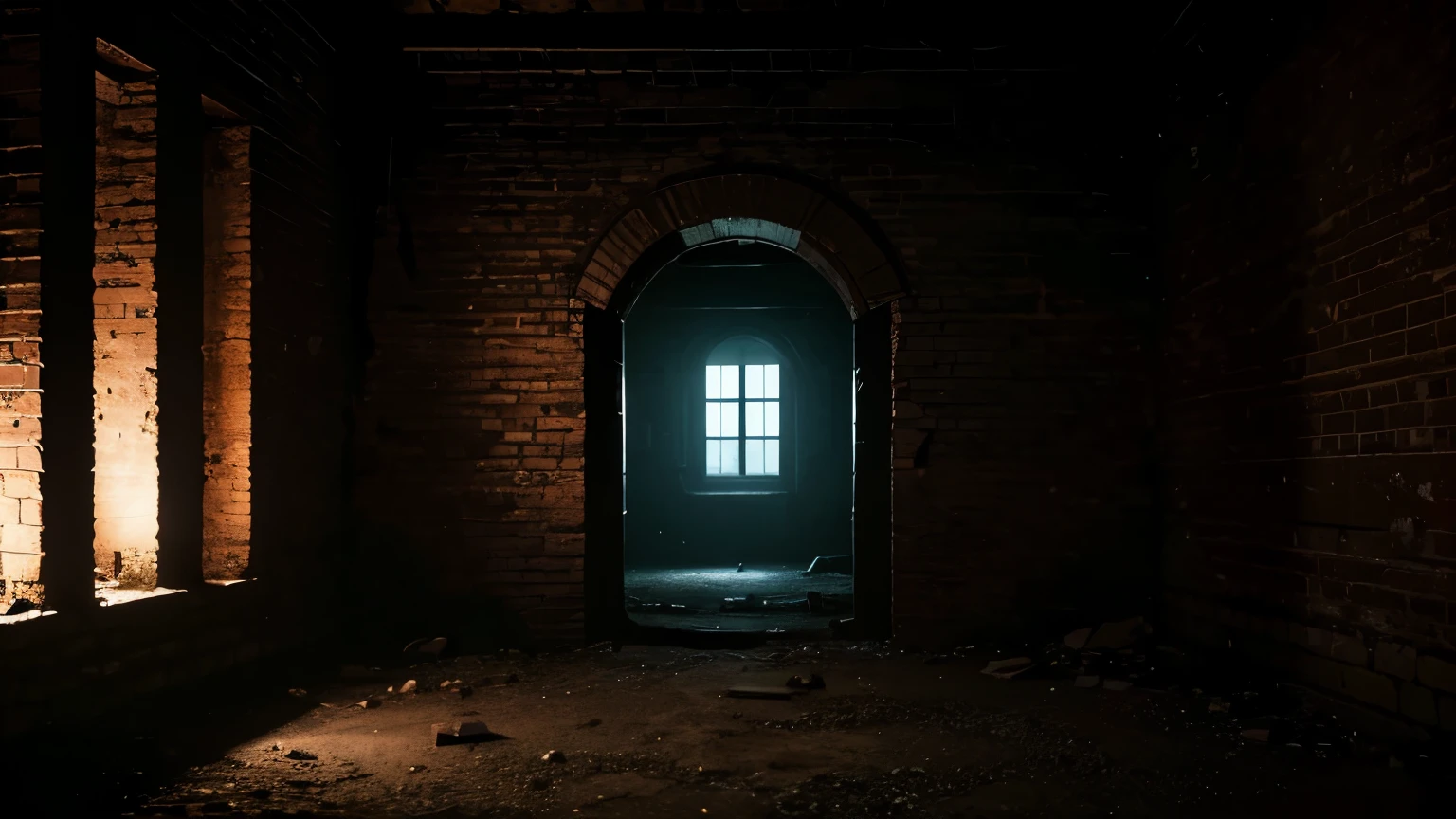 (best quality,photo-realistic:1.2),ultra-detailed,hidden gem,secret location,dusk,dimly lit room,solid walls,bricks,no escape,tense atmosphere,desolate world,hopeless,narrow space