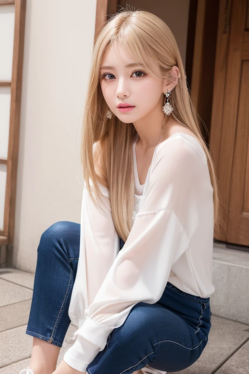 Very detailed、High resolution、Super Beauty highest quality、masterpiece、Navy High Soccer Mix Real、(Live Shooting:1.2)、(Realistic:1.4)、The beauty of beautiful details Delicate expression、blonde、((I can see your pants))(Crouching panty shot)Earrings、eyelash、Sparkling eyes、Glossy Lips、Fine and beautiful eyes、Large file size、、(Japanese Girls' High School Uniform))、Very detailedな表現、The finer details、Very detailedな顔の映画照明、18-year-old girl、positive、((Dynamic pose)))、(Open Stance))、(Skirt from bottom to top:1.5), Pleated skirt、blazer、Sexy upward glance, (Spread your legs and show me your panties:1.5), (White panties:1.5), (Black short hair:1.5), (Wet pants and see-through:1.0), (Fits your body:1.5)