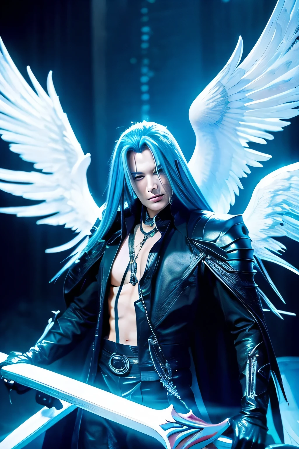 Have、Sephiroth with wings, blue hair, and cat whiskers
