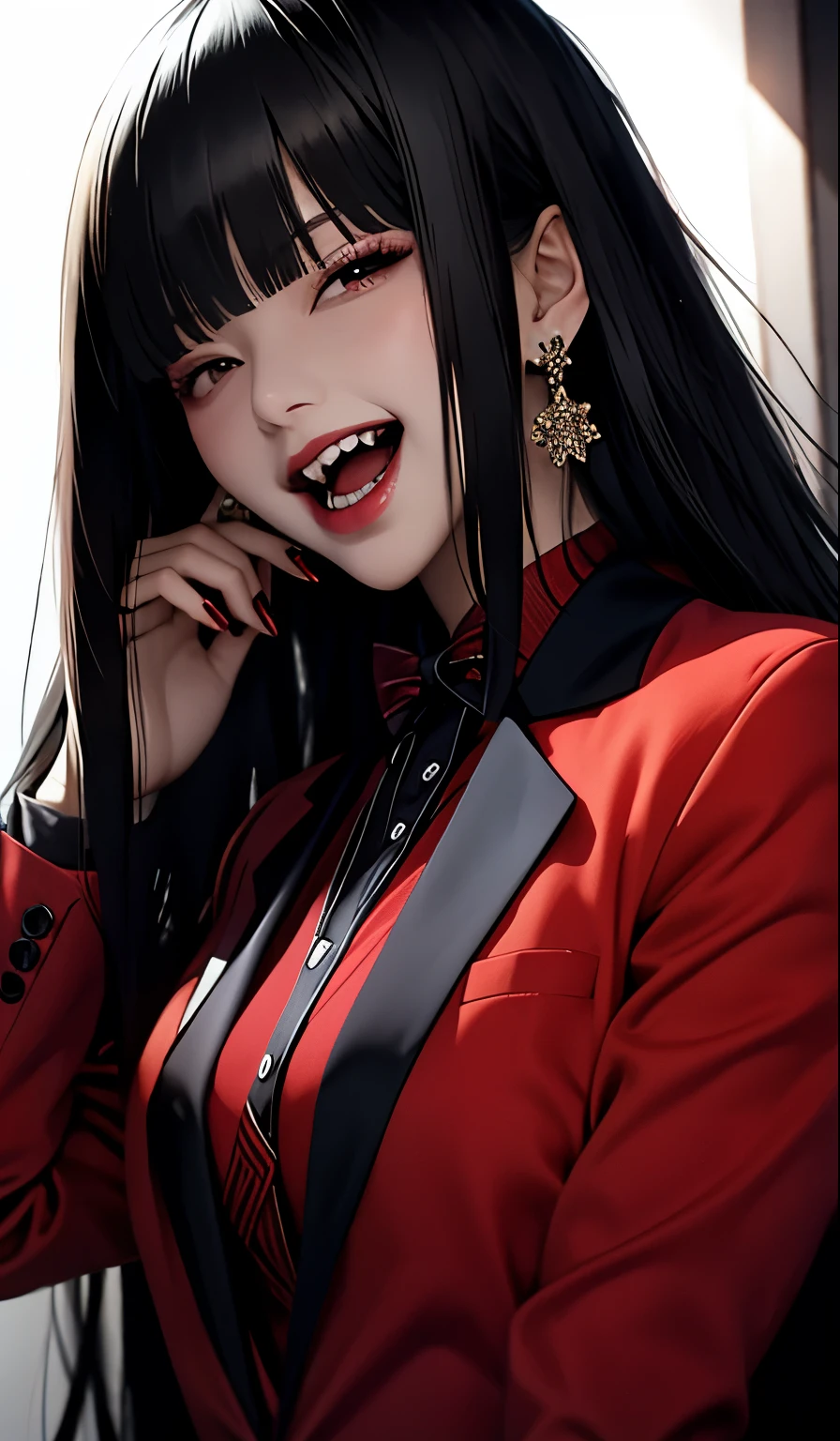 Jabami Yumeko&#39;s Manicure、Red nails、Red eyes、Open lips (Mole under the eye:0.8),
Open your mouth,Roll your eyes,