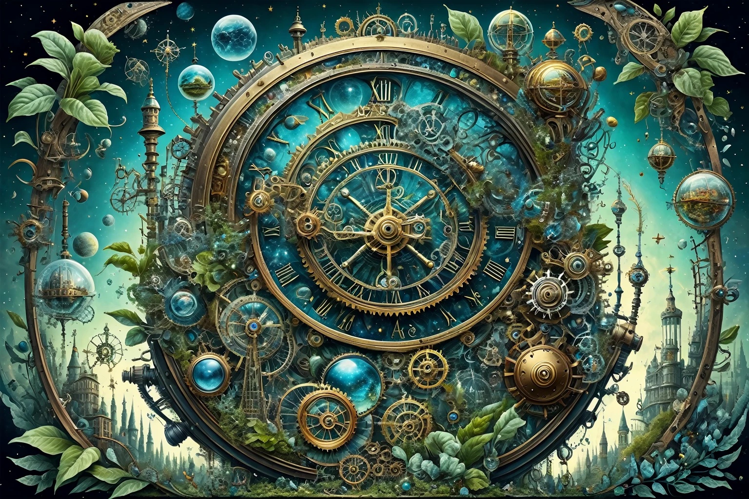 (best quality:1.5), (Hyperrealismus:1.3), (komplizierte emotionale Details:1.5), (ultra detailliert), (scharfer Fokus), (scharfe Details), detaillierte digitale Illustration eines [Dschungelplanet mit schwebender Flora:Astralebene mit schwebenden Inseln:0.5], Steampunk,  bl4ckl1ghtxl , BILDERLAND