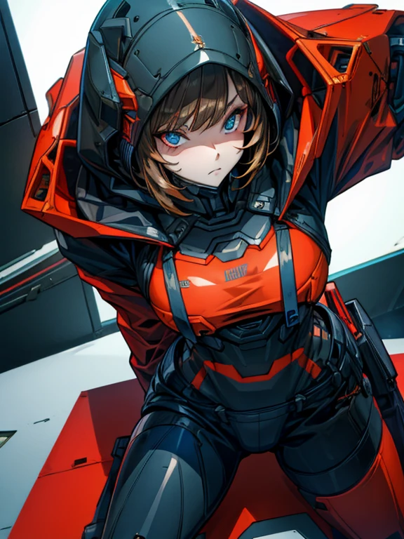 Bobcut Brown Hair cyber punk hoodie Hooded woman Dark expression whole