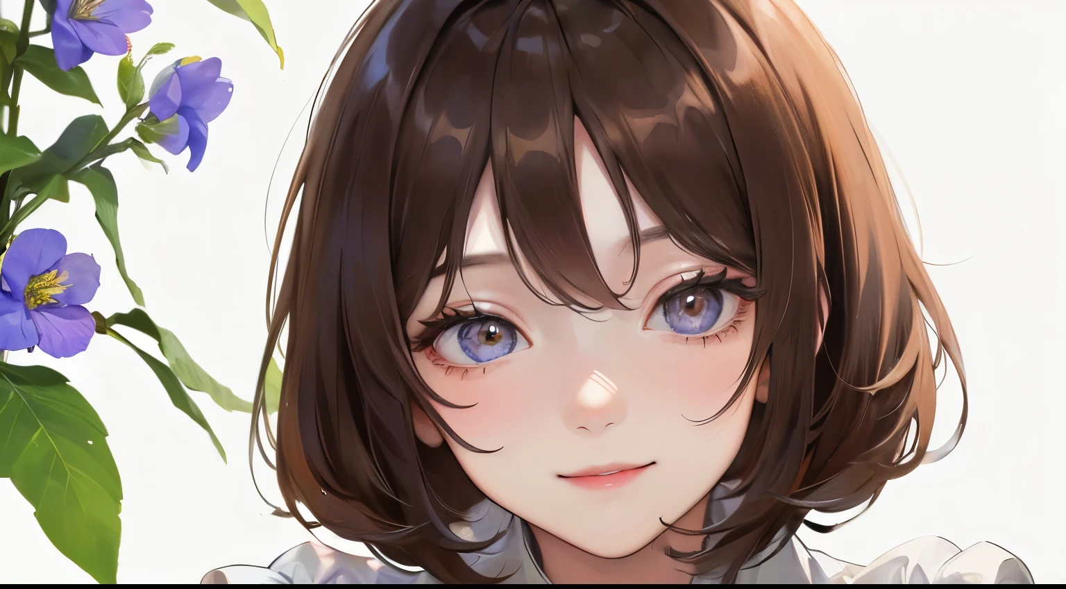 (((1 personの少女)))、((1 person)),Masterpiece,best quality, ((Shy smile))), ,(((Date)))、,((White blouse))、((Spring background)),、((Jasmine flowers)),determined expression, Upper body diagram、 (Highest Resolution、Clear_image)、Best Quality、Light and shadow contrast、((illumination))、Very detailed、Semi-realistic、Short hairstyle、Brown Hair、bangs、19 years old、　Lady,,young、((View from top))、Delicate Facial Features