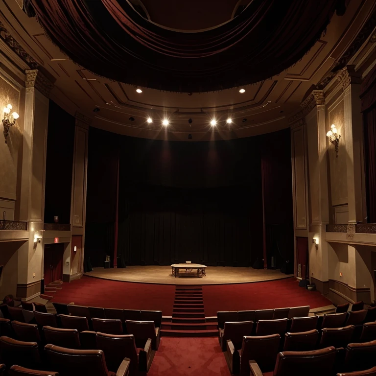 Illustrate a theater design with an idea of ancient, renaissance and romantic period.