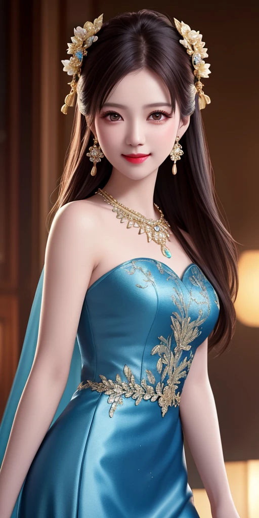 best quality, masterpiece, highres, 1girl, transparent silk china dress, beautiful face, hair ornament, looking at viewer, smile, closed mouth,lips, dress,hair ornament, necklace, jewelry, long hair, earrings, Beautiful face,upon_body, tyndall effect,photorealistic, dark studio, rim lighting, two tone lighting,(high detailed skin:1.2), 8k uhd, dslr, soft lighting, high quality, volumetric lighting, candid, Photograph, high resolution, 4k, 8k, Bokeh