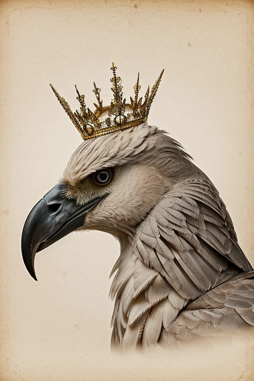 An ethereal illustration of a majestic feathered creature, crowned & revered.