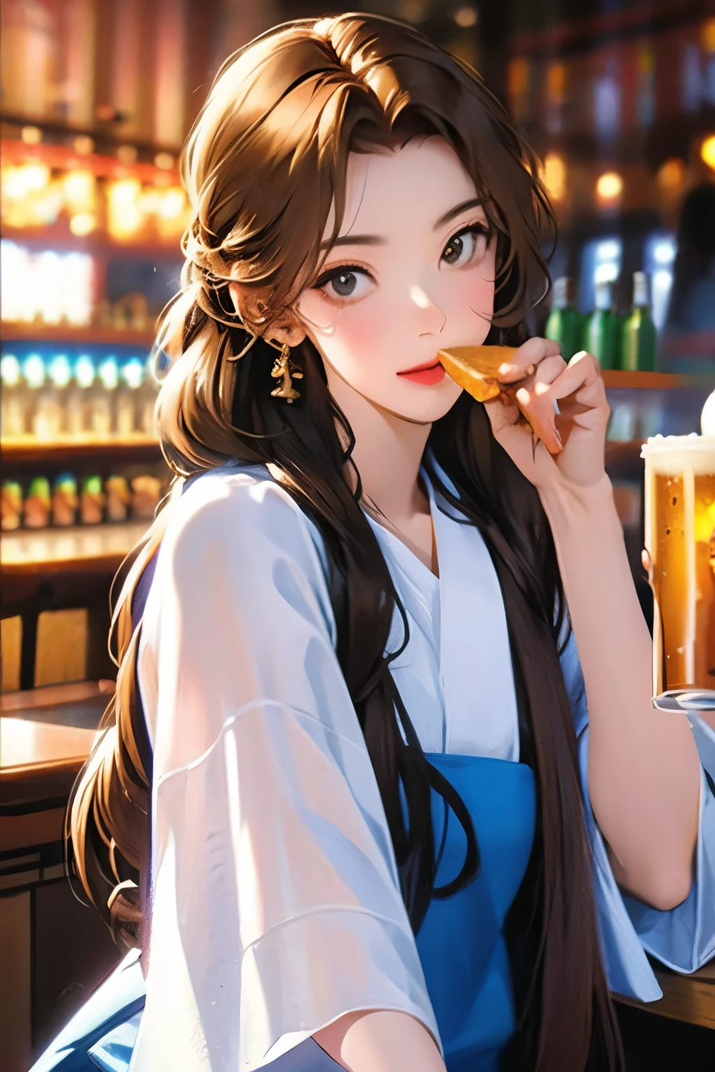Bar girl drinking beer
